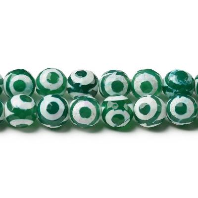 China Gemestone Bead Round Faceted White And Green Tibetan Dzi Agate Eye Beads For Jewelry Making for sale