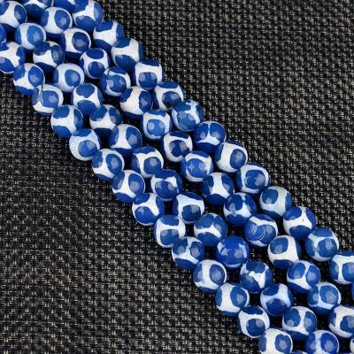 China Tibetan Agate Faceted Blue And White Tibetan Agate Dzi Beads Strand Wholesale for sale