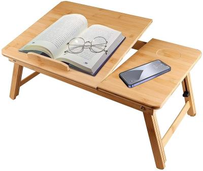 China Bamboo Extendable Laptop Desk For Bed Sofa With Adjustable Tilting Top Serving Bed Tray Table for sale