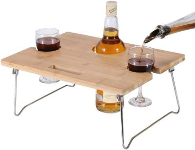 China Portable and Foldable Expandable Wood Wine and Snack Table Wooden Outdoor Camping Table for sale