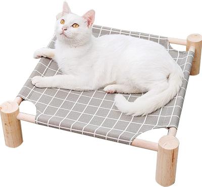 China Stocked Cat And Dog Hammock Bed , Wooden Cat Hammock Elevated Cooling Bed for sale