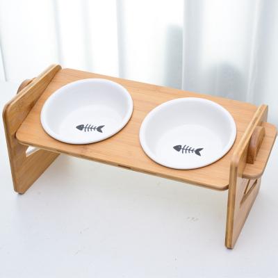 China Sustainable Adjustable Bamboo Raised Dog Bowl Holder For Small Pet for sale