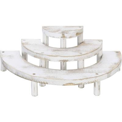 China Sustainable Tiered Semicircle Dessert Appetizer Display Riser Wooden Cupcake Stand for sale