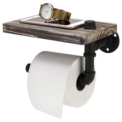 China Disposable Wooden Toilet Paper Holder With Shelf Wall Mount Bathroom Wooden Toilet Paper Roll Holder for sale