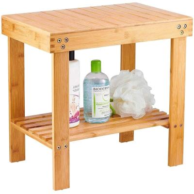 China Non-slip Storage Bathroom Wooden Stool Feet Storage Shelf For Shampoo Towel for sale