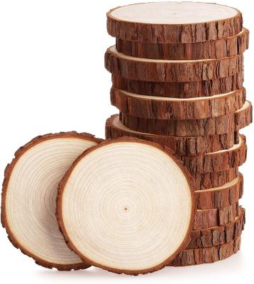 China Home Decoration Wood Slices Unfinished Natural Tree Slice Wooden Circle With Bark Log Discs For DIY Arts for sale