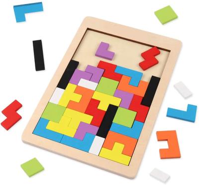 China Improve Child's Manual Ability Wooden Blocks Puzzle Brain Teasers Toy Tangram Jigsaw Intelligence Blocks 3D Colorful Russian Game for sale