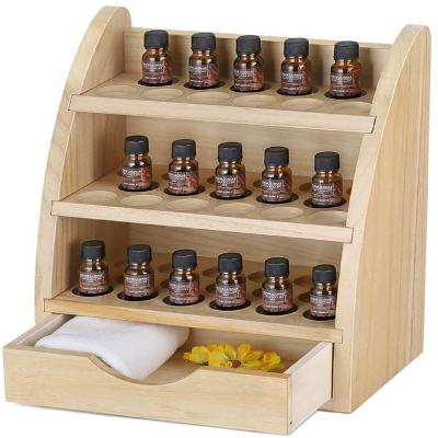 China Sustainable Wooden Oils Organizer Shelf With Storage Drawer Wooden Essential Oil Packaging Boxes for sale