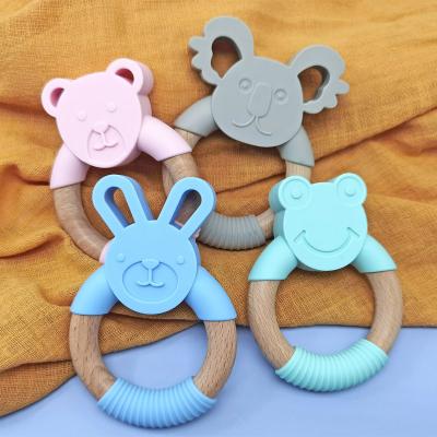 China Eco-friendly Wholesale Cheap Organic Silicon Baby Toys Wooden Teether For Infant Gift for sale