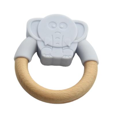 China New Design Viable Organic Silicone Wooden Fox Animal Ring Wood Teether For Baby for sale