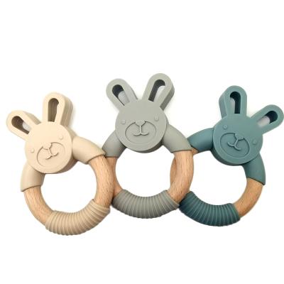 China BPA Free Eco-Friendly Can Be Custom Trendy Kids Toys Bunny Ears Wooden Teethers for sale