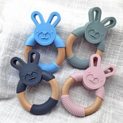 China Eco-friendly Customized Beech Rabbit Safe Wooden Silicone Teethers Animal Teethers For Babies for sale