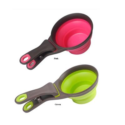 China Viable Collapsible Multifunctional Pet Scoop Silicone Measuring Cups Sealing Clip 3 in 1 Sets for sale