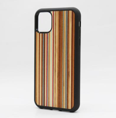 China Plastic +wood Tpu Rainbow Wooden Phonecase For iPhone 12 New Wood Case Natural Skateboard Phonecase for sale