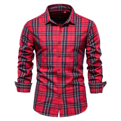 China High Quality QUICK DRY European Style Fashion Casual Bright Color Checked Long Sleeve Slim Pattern Plus Size Men's Shirts for sale