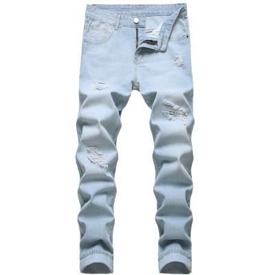 China Summer QUICK DRY Newcomers Male Slim Fit High Elastic Jeans Washed Off Damage Paint Pants Tall And Tall Men's Destroyed Pants for sale