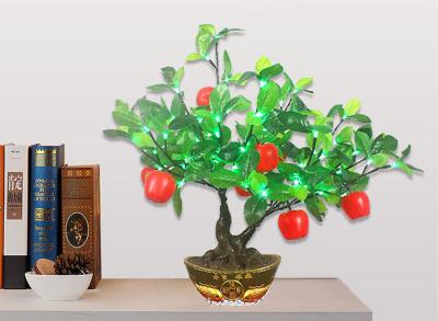 China LED Chinese Simulation Bonsai Resin Ornaments Decorative Lamp Peach Blossom Petals Apple Orange Potted Tree Lamp for sale