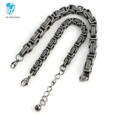 China TRENDY Black Byzantine Stain Stainless Steel Chain Bracelet Mens Retro Fashion Jewelry for sale