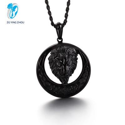 China Wholesale Hot Hiphop Black Lion Retro Stainless Steel Spot Main Pendant Necklace for sale