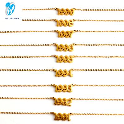 China Hiphop Women Birth Year Gold Plated Stainless Steel Pendant Chain Necklace for sale