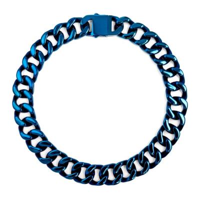 China Hiphop Spot Stainless Steel Luxury 18K Gold Miami Hip Hop Necklace Blue Cuban Chain Bracelet for sale