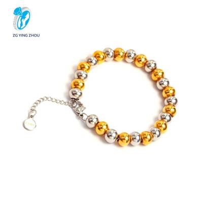 China Factory High Custom Polished Round Beads Bracelet Stainless Steel Lucky Gold Lucky Bracelet for sale