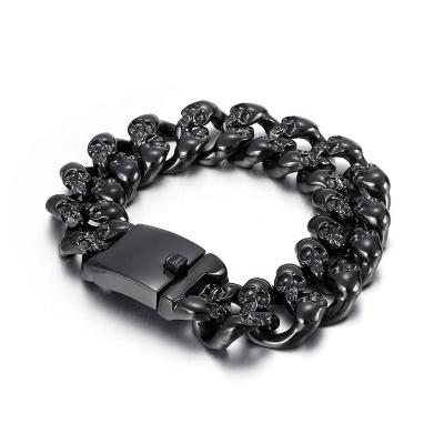 China FASHIONABLE Hot Selling Mens Stainless Steel Design Unique Punk Black Skull Main Bangle Bracelet for sale