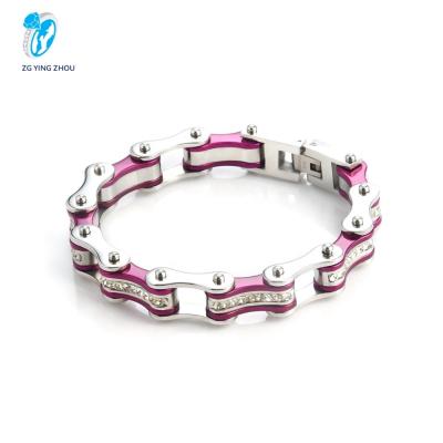 China Newest Fashion 10mm Stainless Steel Purple Bicycle Chain Cuban Link Chain Bracelet for sale