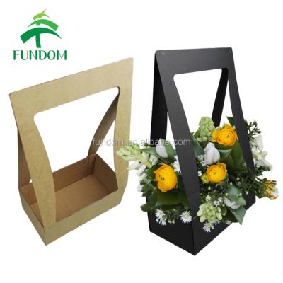 China Recyclable Chinese Supplier Made Wholesale Recycled Natural Plain Brown Die Cut Handle Corrugated Paper Box For Flowers for sale