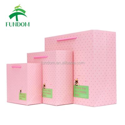 China Recyclable Custom Cheap Pink Polka Dot Printed Paper Folding Shopping Bag for sale