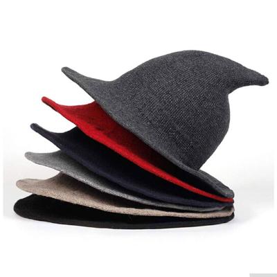 China Creative Dobby Witch Hats Women Fashion Solid Color Halloween Gifts Wide Brim Wool Hat for sale