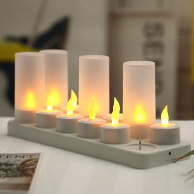 China Rechargeable led flameless static electric lamp set Valentine Home Wedding Xmas Table waxless TeaLight candle 12 decor-AMBER for sale