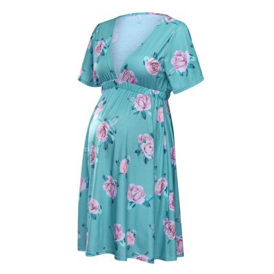 China Breathable Clothing Maternity Floral Pregnant Dress Midi Maternity Dresses for sale