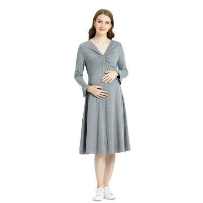 China Breathable Long Sleeve Maternity Dress Twist Front Maternity Dresses for sale