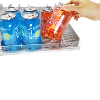 China Front Supermarket Roller Track Roller Display Supermaerket Acrylic Adjustable Automatic Shelf Drinks Cooler Shelf for sale