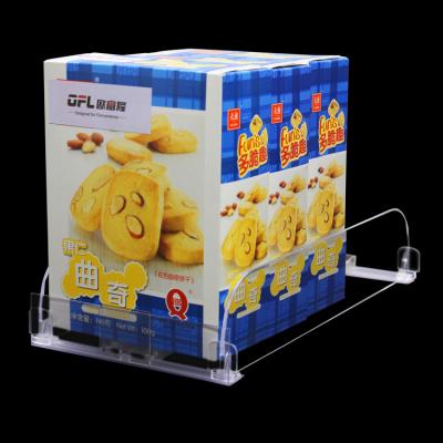 China Single Sided Adjustable Supermarket Pusher Display Rack Transparent Protected Automatic Shelf Lifter for sale