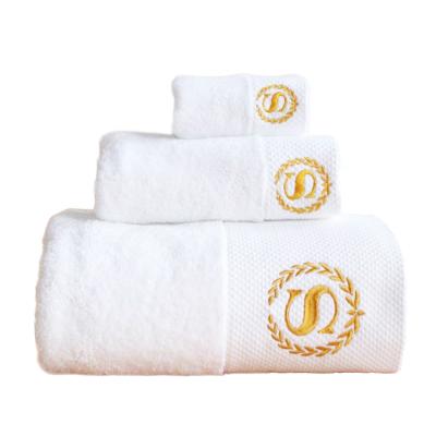 China Custom Hotel Logo Custom Logo Cotton Dobby Border Bath Viable Hot Selling 100% White Towel Sets For Spa Bathroom for sale