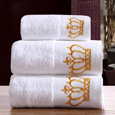 China Hilton Towel Set 100% Five Star Luxury Cotton QUICK DRY Customize Bath Hand Face Towels Hotel Logo for sale