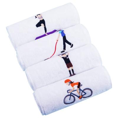 China Viable Wholesale Custom Embroider Hotel Logo White 100% Cotton Sport Fitness Gym Towel for sale