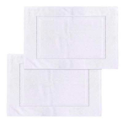 China Durable Ring Spun Highly Absorbent 100% Cotton Banded Bath Mats Machine Washable Shower Bathroom White Floor Mat for sale