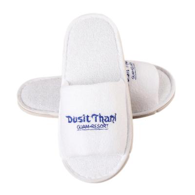 China Custom Logo Premium Quality Open Toe Anti-slippery Terry Hotel Cotton Slippers white for adults and kids for sale