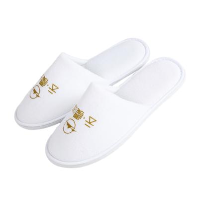 China Custom Logo White Reusable Bed Hotel Velvet 2020 Hot Selling Cotton Velvet Slippers Washable Slipper for Men and Women for sale