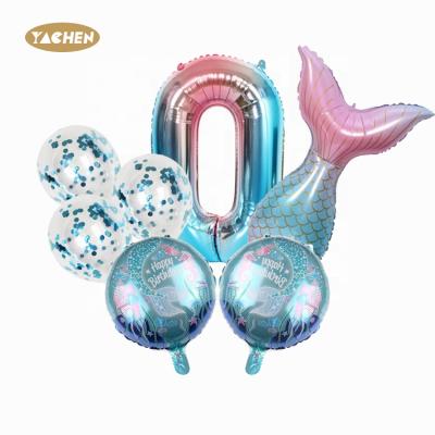 China Toy Yachen Mermaid Birthday Party Decorations Foil Confetti Balloon globos de sirena globos de sirena 7pcs/set Gift for sale