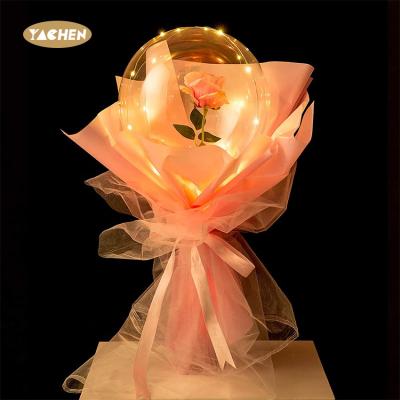 China Advertising Toy Valentines Day Mothers Day 18 Inch Rose Flower Led Bobo Clear Transparent Balloons Bouquet Wide Mouth for sale