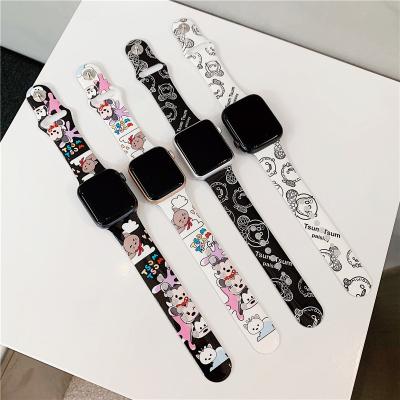 China Fashionable Silicone Watch Band Strap 38mm/40mm/42mm/44mm Cute Apple Watch Band Strap Fashionable Cartoon Pattern Design Buckle Watchband for sale