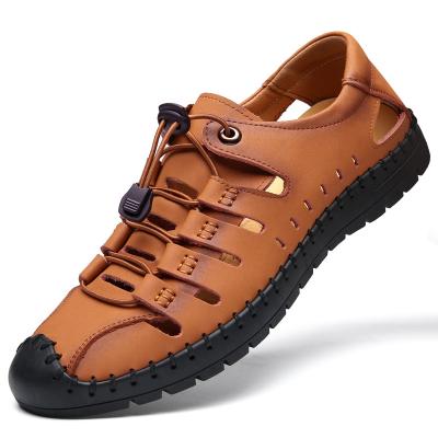 China 2021 Round Men's Shoes Summer Fashion Genuine Leather Casual Slide Beach Sandals for sale