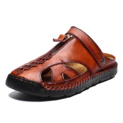 China 2022 New Arrival Summer Breathable Fashion Outdoor Slippers Plus Size 48 Genuine Leather Sandals For Men for sale