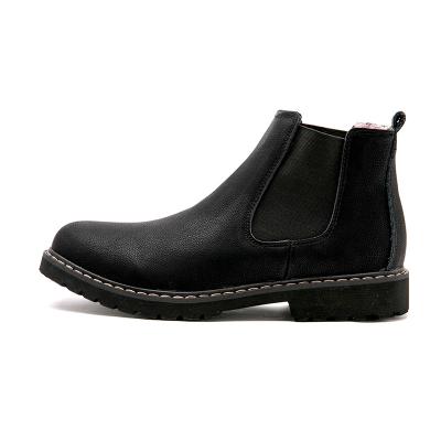 China 2021 Round Men's Elastic Band Laceless Genuine Leather Ankle Chelsea Boots for sale