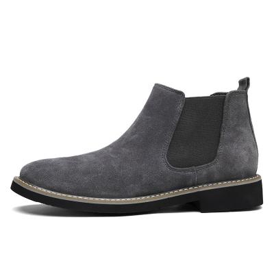 China 2021 Round Men's Elastic Band Laceless Genuine Leather Ankle Chelsea Boots for sale