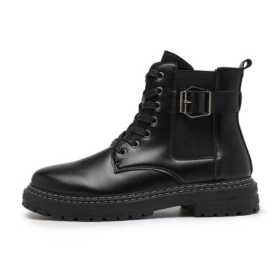 China Custom Leather Ankle Martin Boots Logo Black Motorcycle Boots Zip Round 2021 Mens for sale